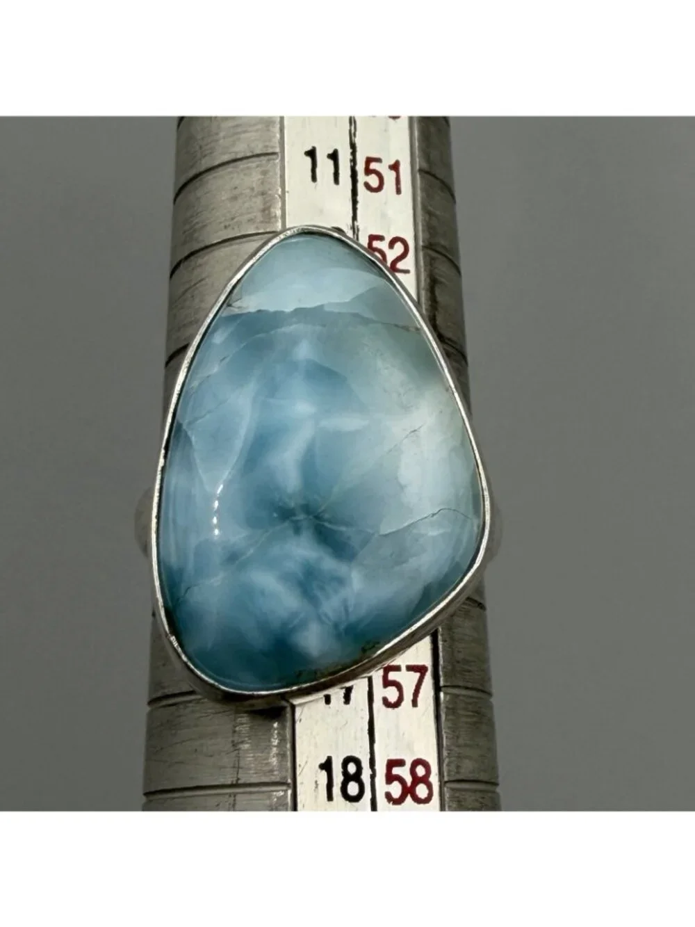 Larimar Large Freeform Cabochon Ring Caribbean Blue Sterling Silver Size 7